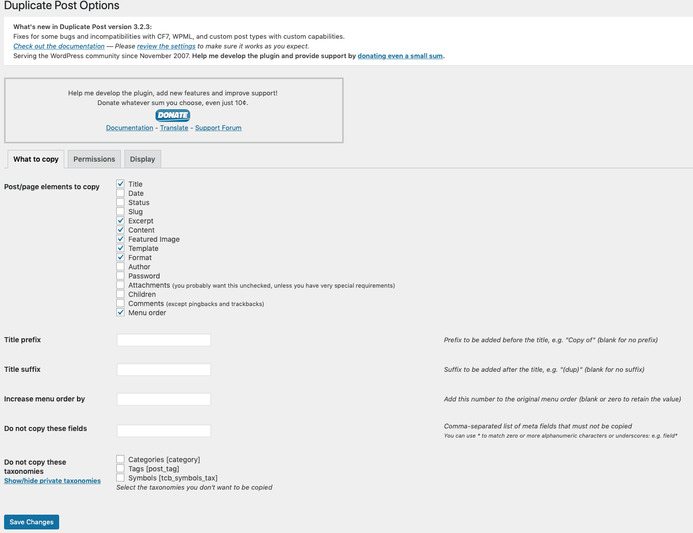 duplicate post custom settings